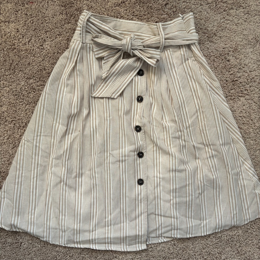 Belted Midi Skirt With Buttons